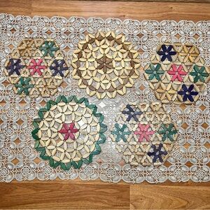 Vintage Colorful Boho Wooden Beaded Trivets Lot of 5